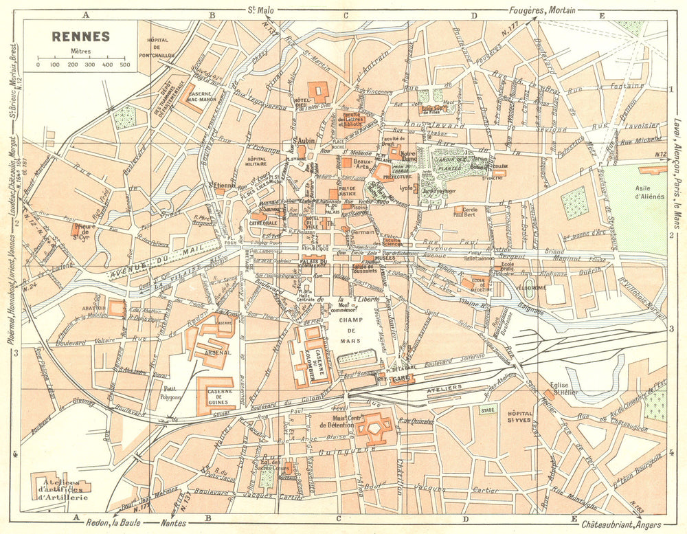 ILLE-VILAINE. Rennes 1948 old vintage map plan chart