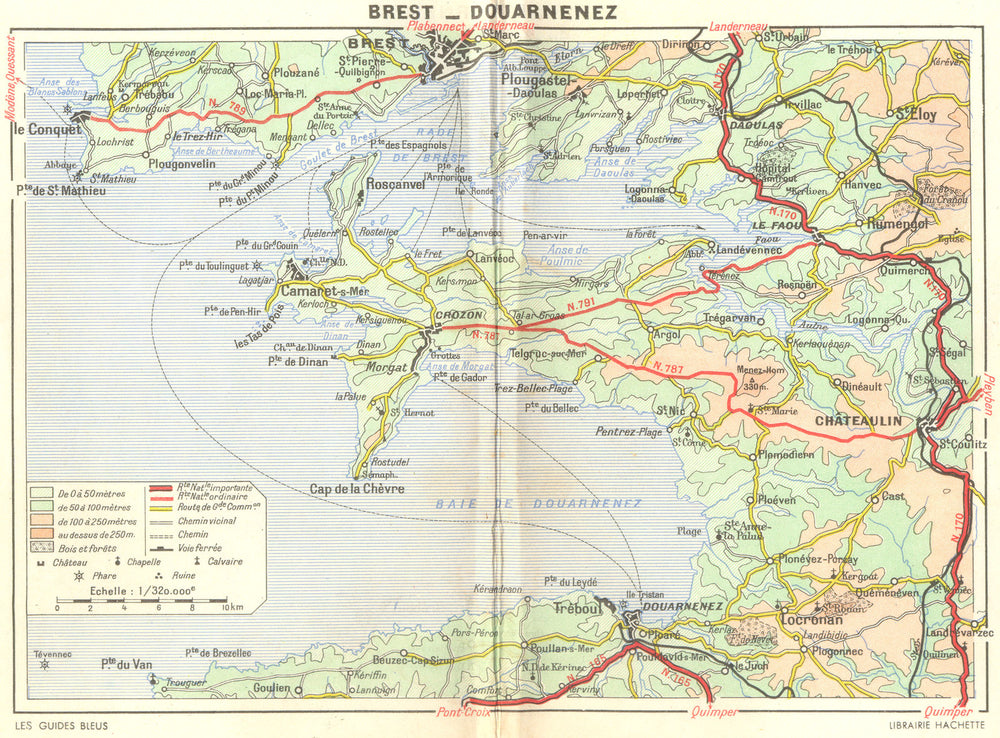 BREST. Presqu'Ile de Crozon. Douarnenez 1948 old vintage map plan chart