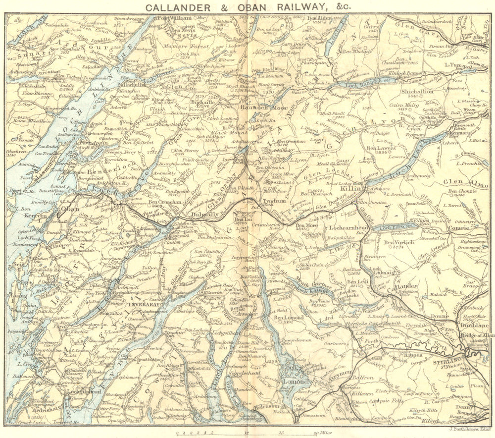 SCOTLAND. Callander & Oban Railway 1887 old antique vintage map plan chart