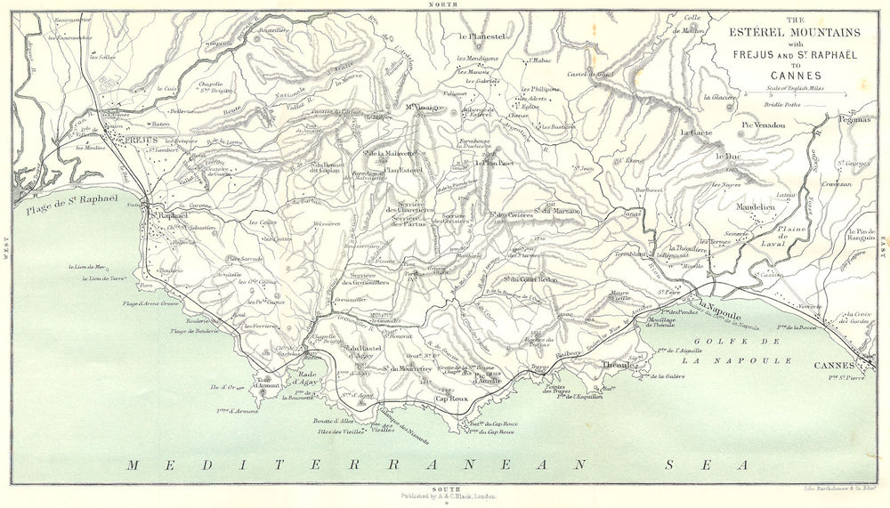 FREJUS. St Raphael. Esterel Mtns Cannes 1913 old antique map plan chart