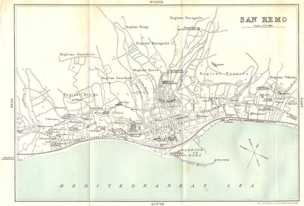ITALY. San Remo 1913 old antique vintage map plan chart