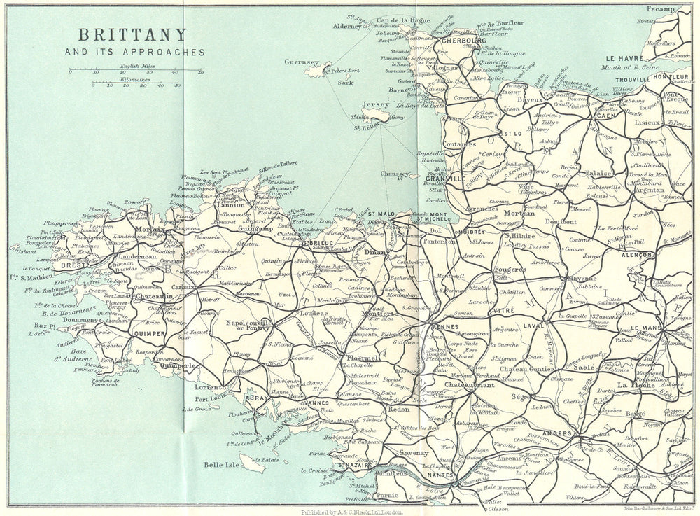 FRANCE. Brittany approaches 1923 old antique vintage map plan chart