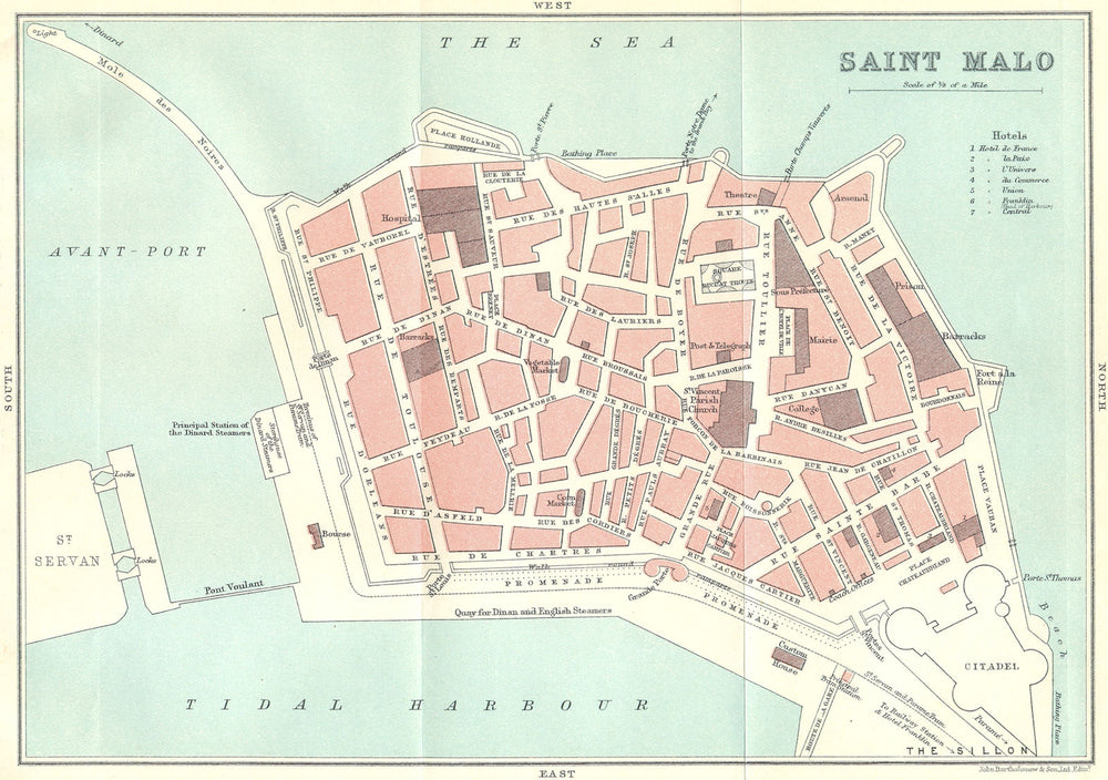 ILLE-VILAINE. St Malo 1923 old antique vintage map plan chart