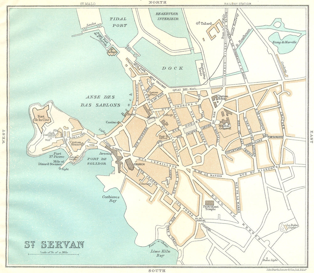 ILLE-VILAINE. St Servan 1923 old antique vintage map plan chart