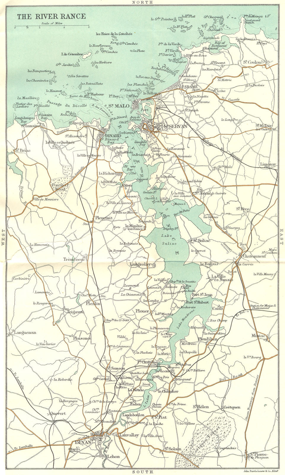 BRITTANY. River Rance 1923 old antique vintage map plan chart