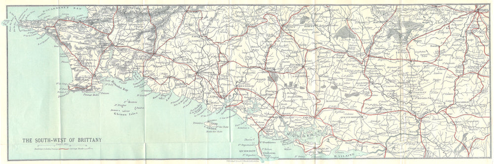 BRITTANY. Paris Brest, Nantes Quimper. S-W 1923 old antique map plan chart
