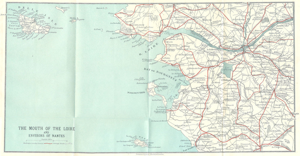 LOIRE. Mouth; Nantes Belle Ile Noirmoutier Dieu 1923 old antique map chart