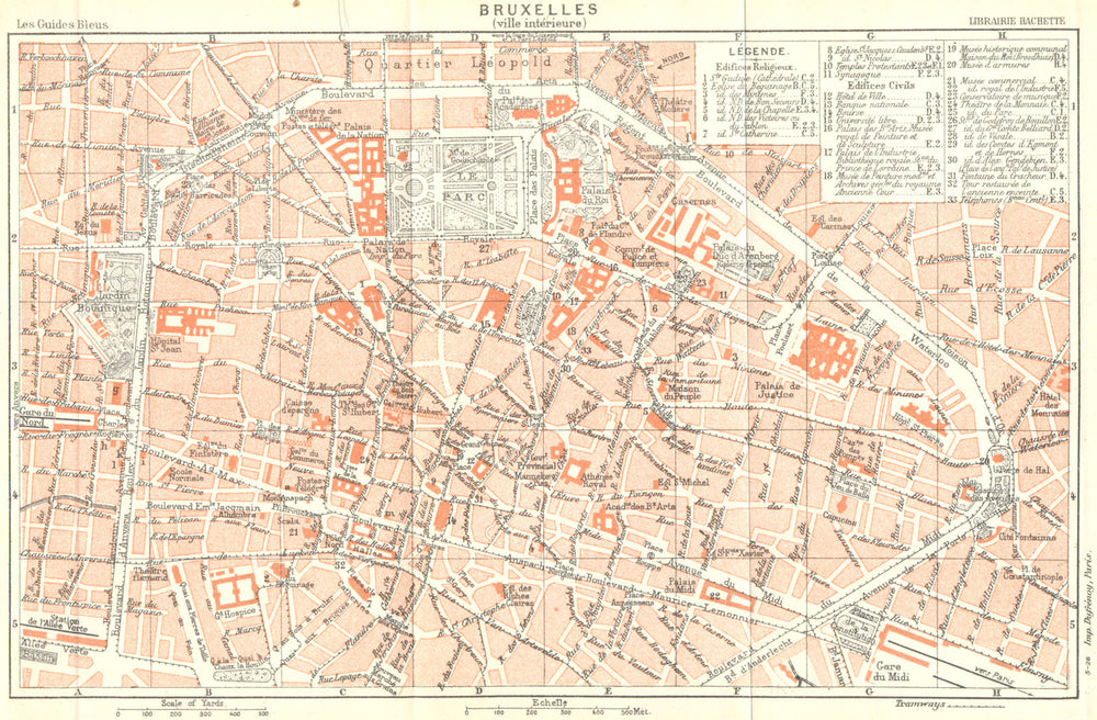 BELGIUM. Brussels. Bruxelles. Town city ville plan carte map 1924 old