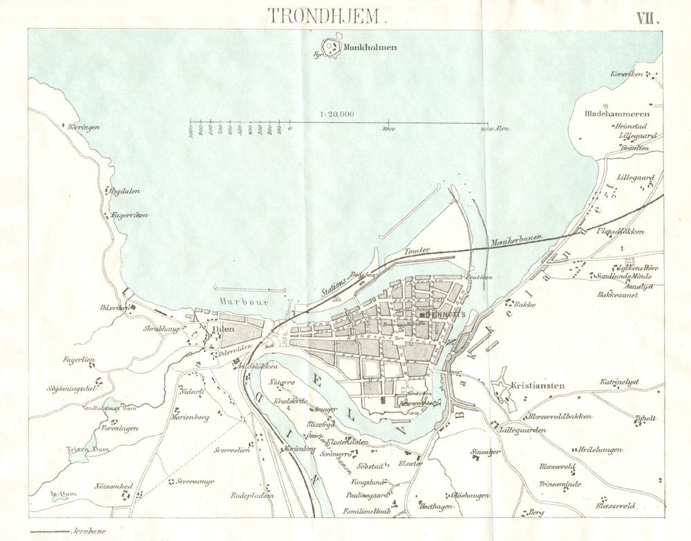 TRONDHEIM antique town city map plan. Norway 1896 old chart
