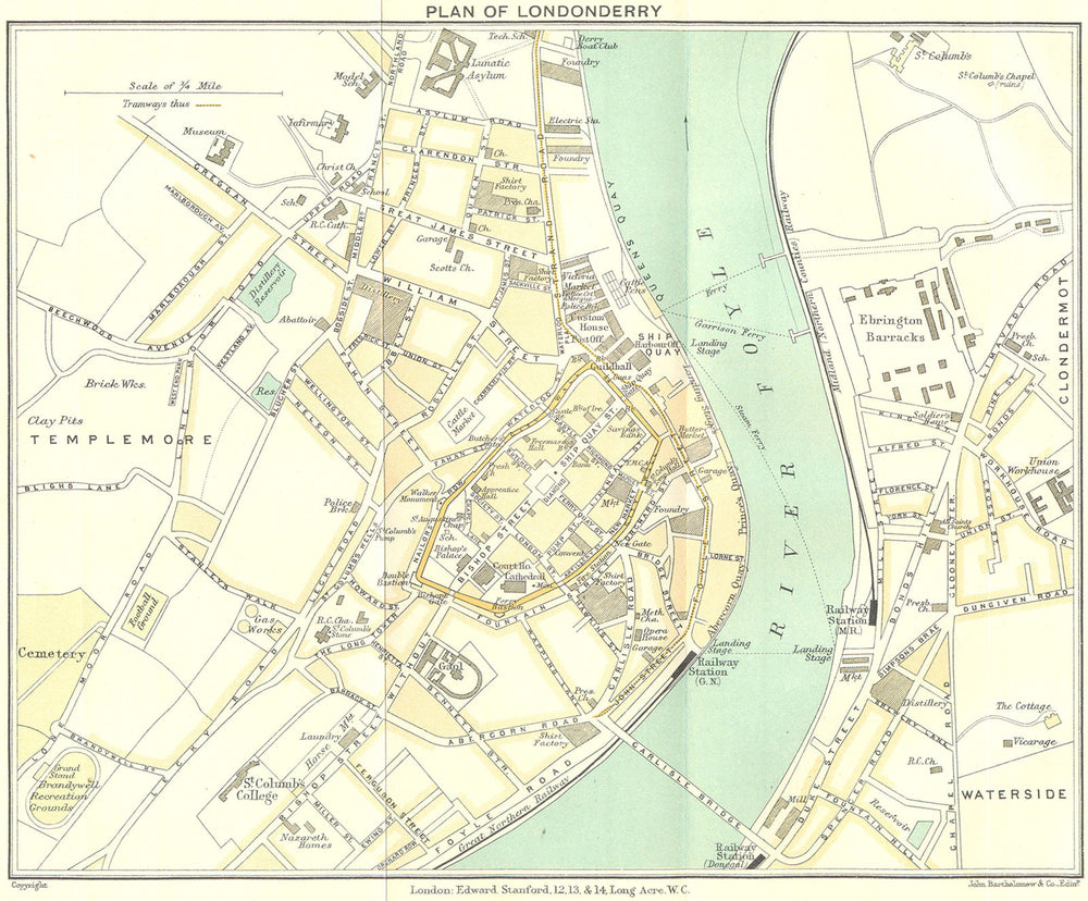 IRELAND. Plan Londonderry 1912 old antique vintage map chart