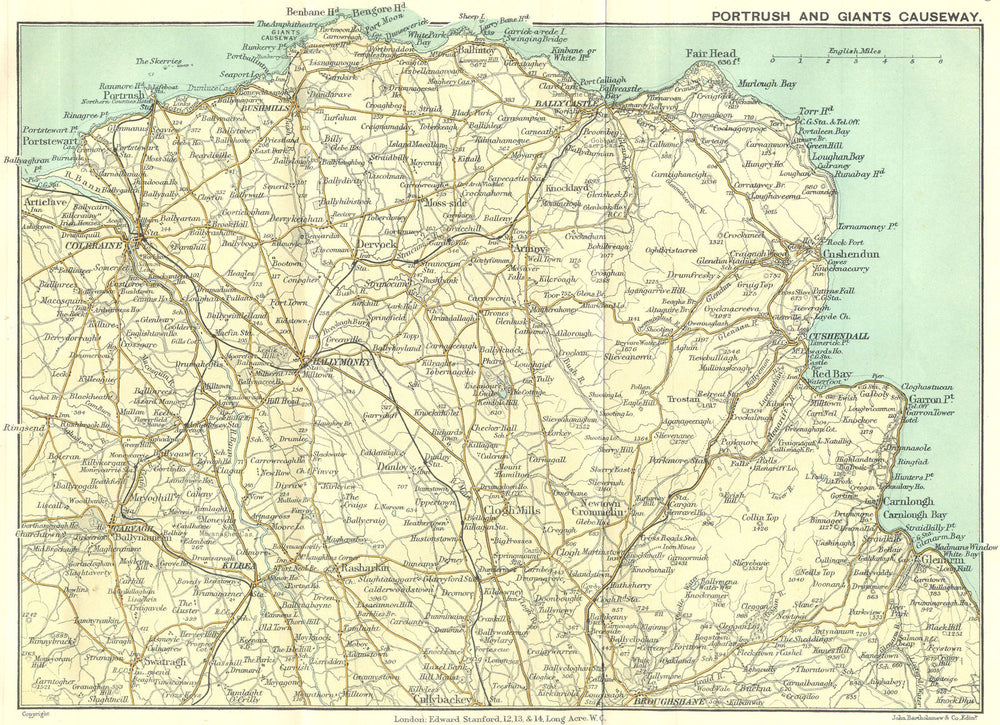 ULSTER. Portrush & Giants Causeway 1912 old antique vintage map plan chart