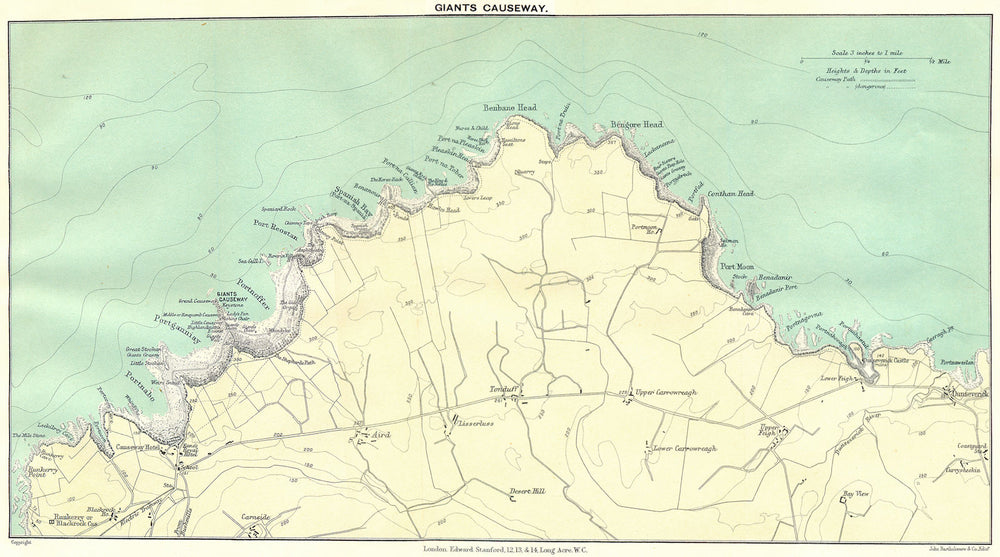 ULSTER. Giants Causeway 1912 old antique vintage map plan chart