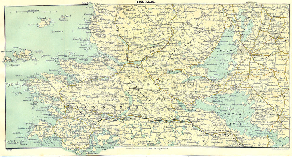 IRELAND. Galway to Clifden. Connemara 1912 old antique vintage map plan chart