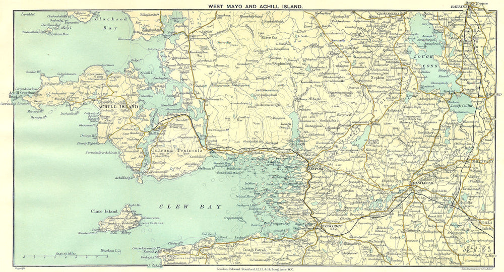IRELAND. West Mayo & Achill Island 1912 old antique vintage map plan chart