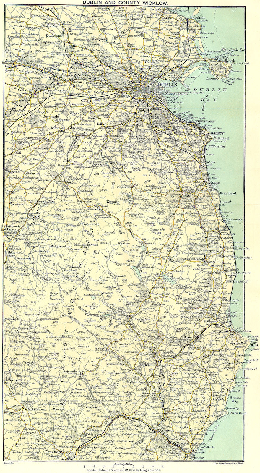 IRELAND. Dublin & Co Wicklow 1912 old antique vintage map plan chart