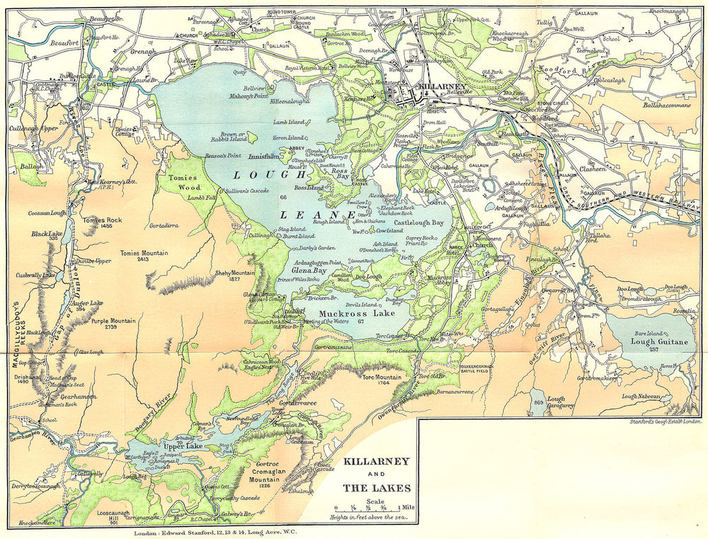 IRELAND. Killarney to Tralee 1912 old antique vintage map plan chart