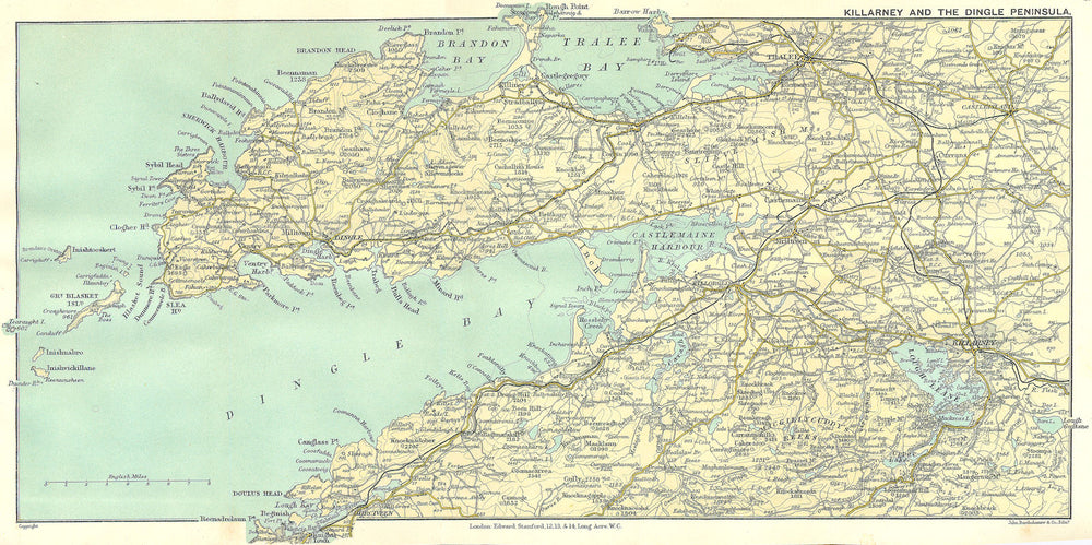 IRELAND. Killarney & Dingle Peninsula 1912 old antique vintage map plan chart