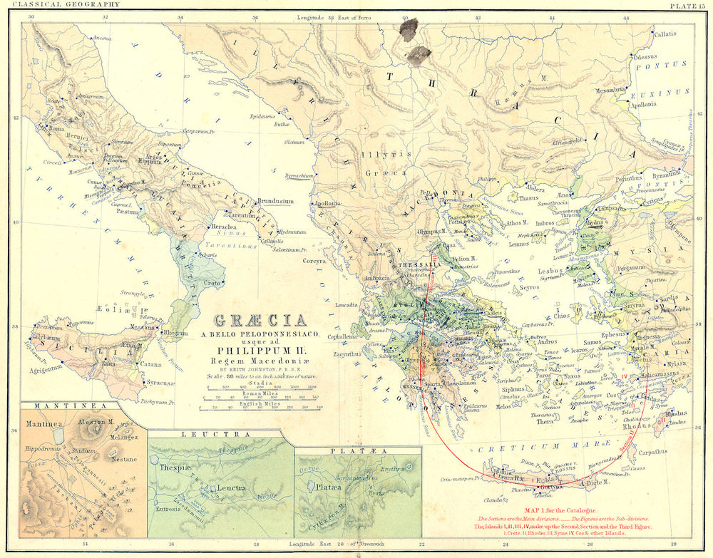 PELOPONNESIAN WAR. Mantinea; Lefktra; Plataea 1880 old antique map plan chart