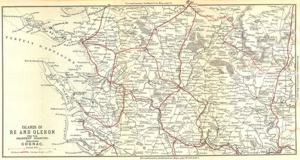 CHARENTE-MARITIME. Islands of Re & Oleron, Cognac 1889 old antique map chart