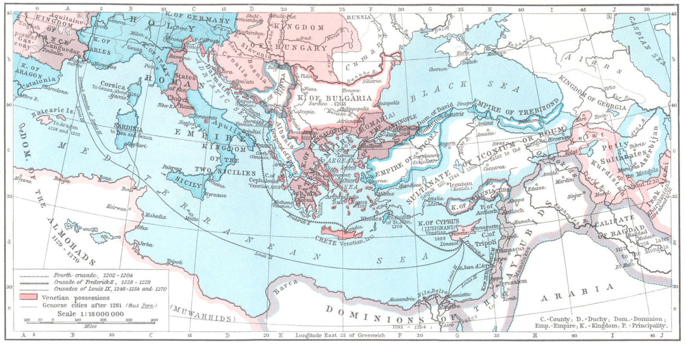 EUROPE. The Mediterranean Lands after 1204 1956 old vintage map plan chart
