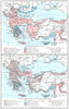 EUROPE. I Byzantine Empire in 1265; II & Ottoman Turks 1355 1956 old map