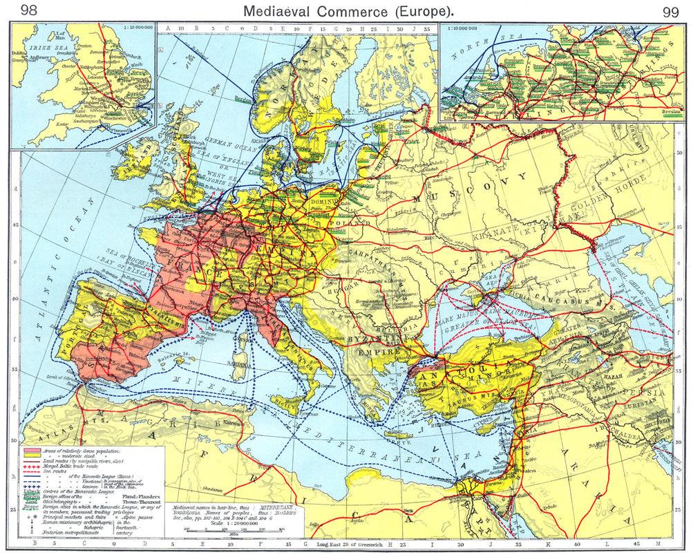 EUROPE. Mediaeval Commerce; England; Hanseatic League Germany 1956 old map