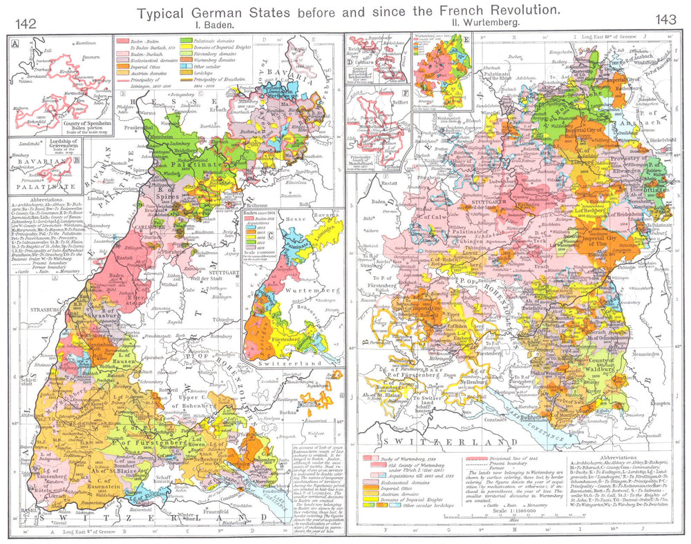 GERMAN STATES. Before post French Revolution. Baden; Württemberg 1956 old map