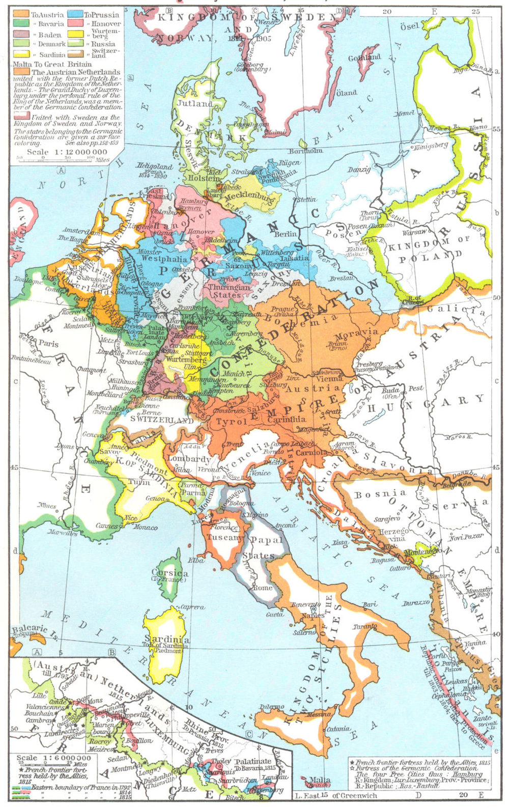 FRANCE. Treaty adjustments, 1814, 1815 Fortresses, French border 1956 old map