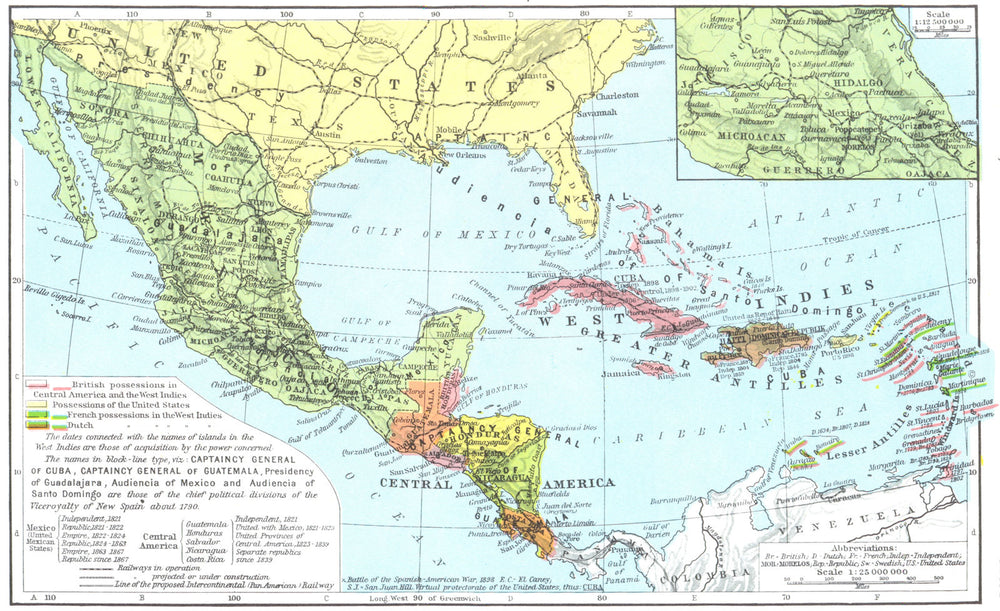 MEXICO. Central America & west Indies; map of 1956 old vintage plan chart