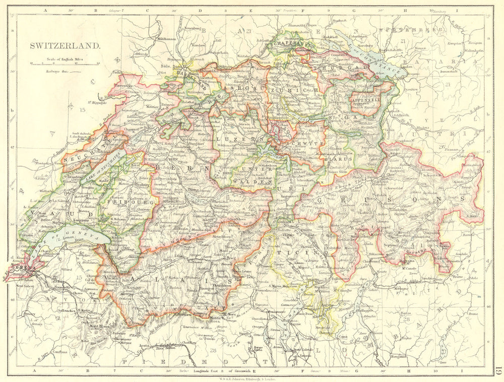 SWITZERLAND. Switzerland 1897 old antique vintage map plan chart