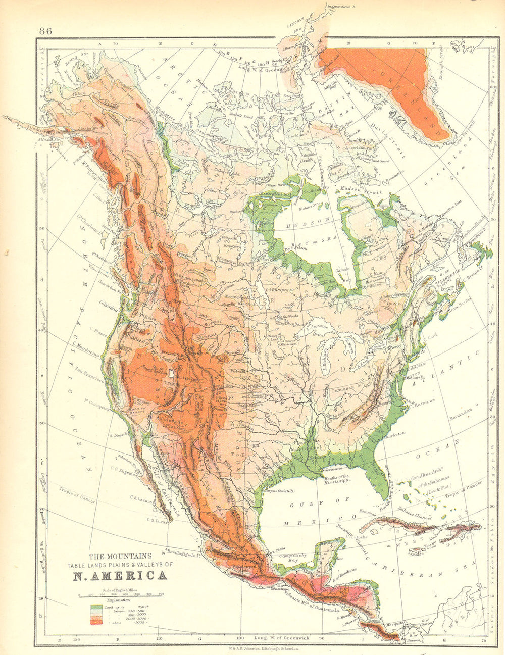 USA. The Mountains table lands plains & Valleys of N America 1897 old map
