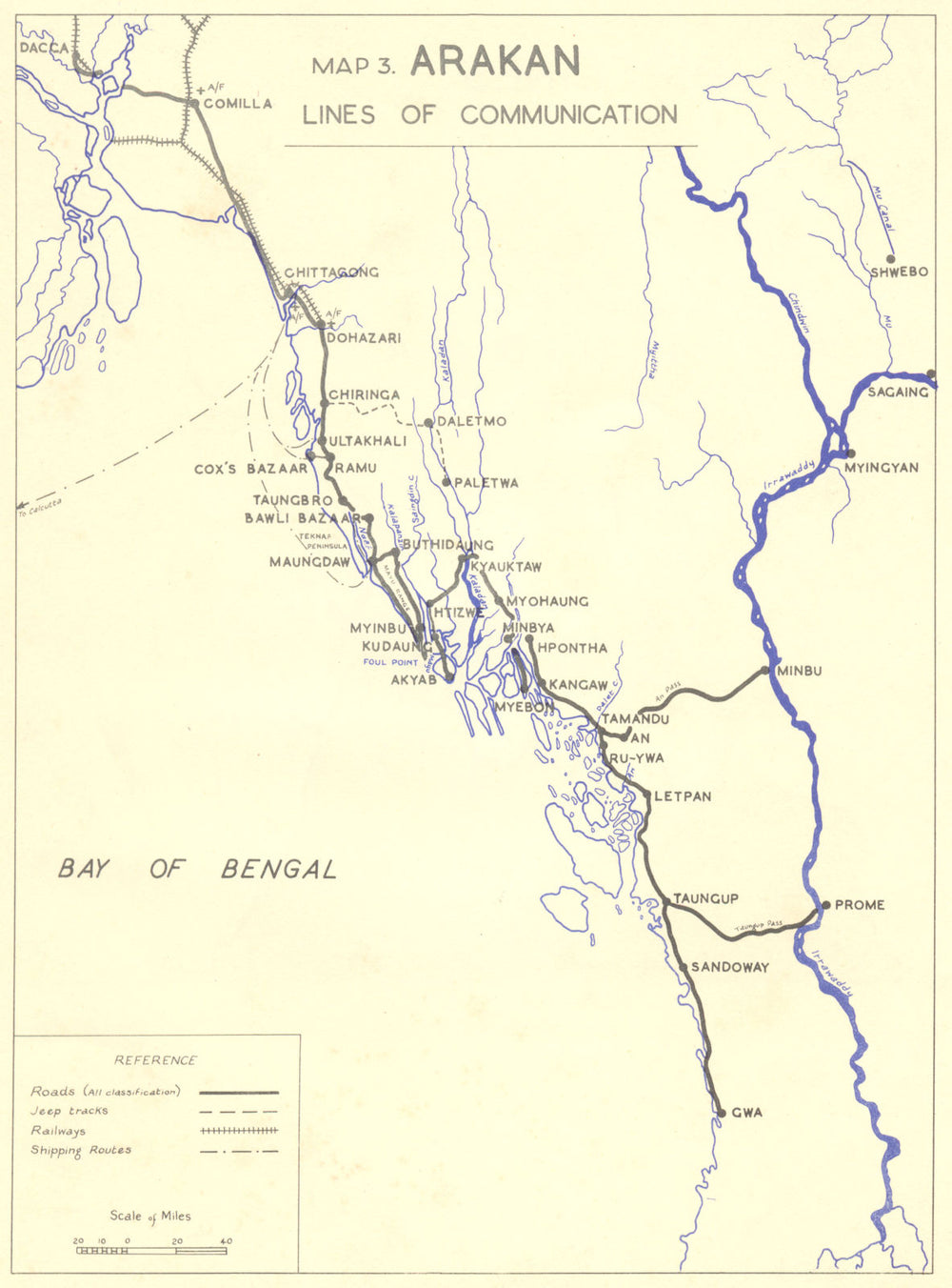 BURMA. Arakan Lines of Communication 1951 old vintage map plan chart