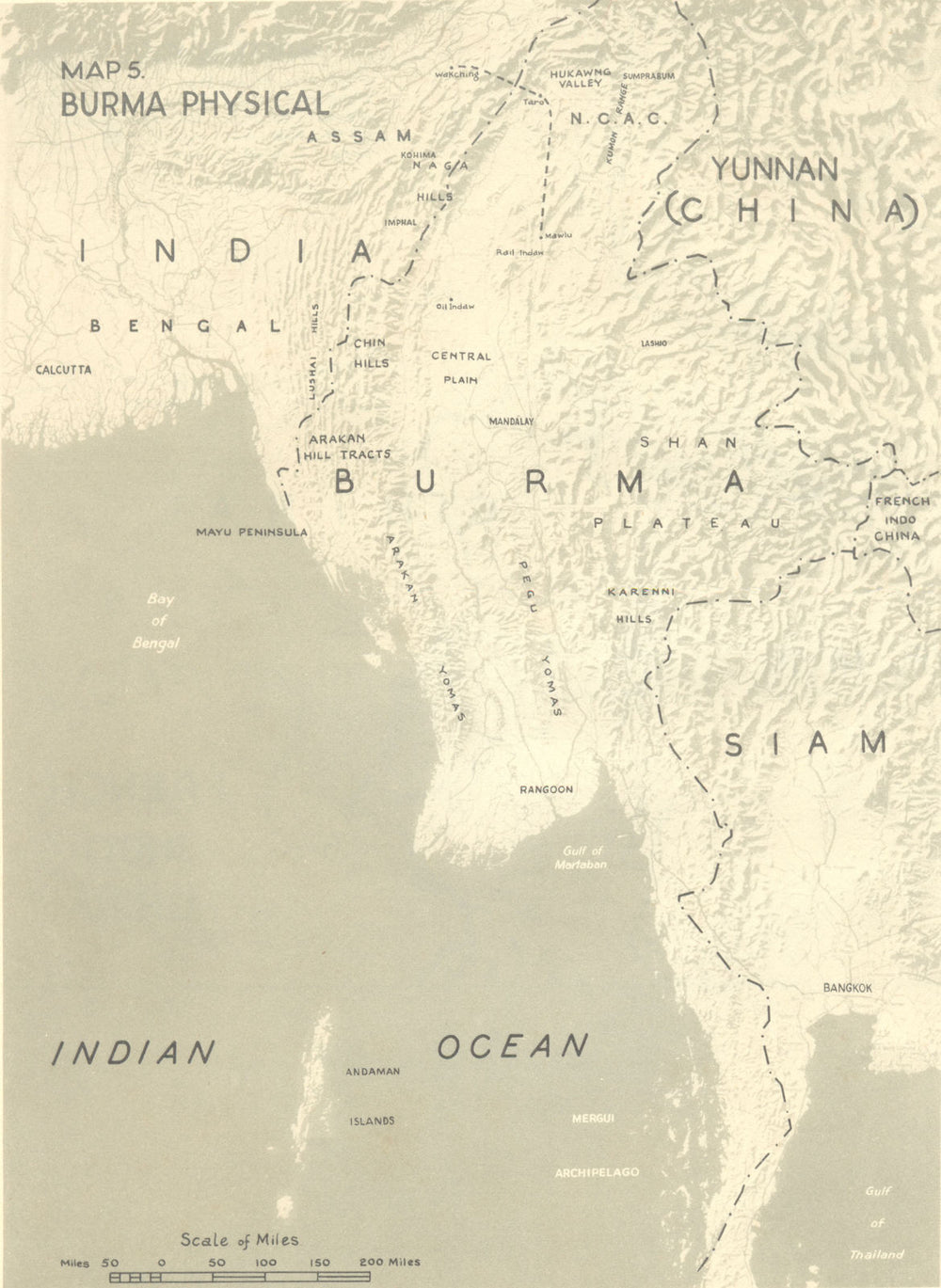 BURMA. Burma Physical 1951 old vintage map plan chart