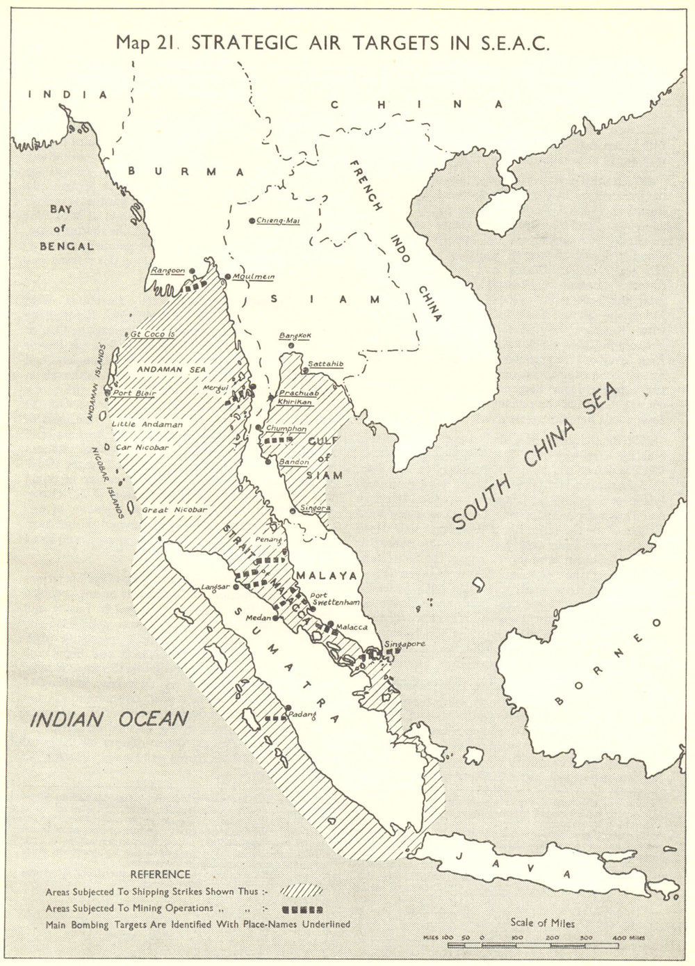 ASIA. July to November, 1944. Strategic Air Targets in SEAC 1951 old map