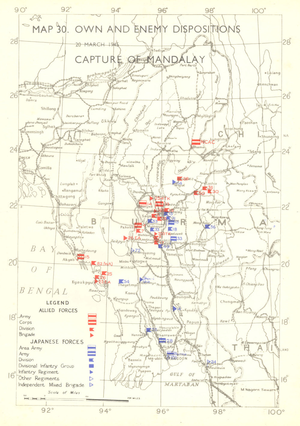 BURMA. Feb-March 1945. Own & enemy positions capture of Mandalay-20th 1951 map