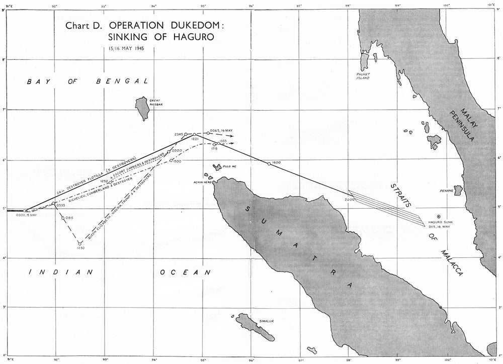 SINGAPORE. May to Sep, 1945. Operation Dukedom sinking of Haguro 1951 old map