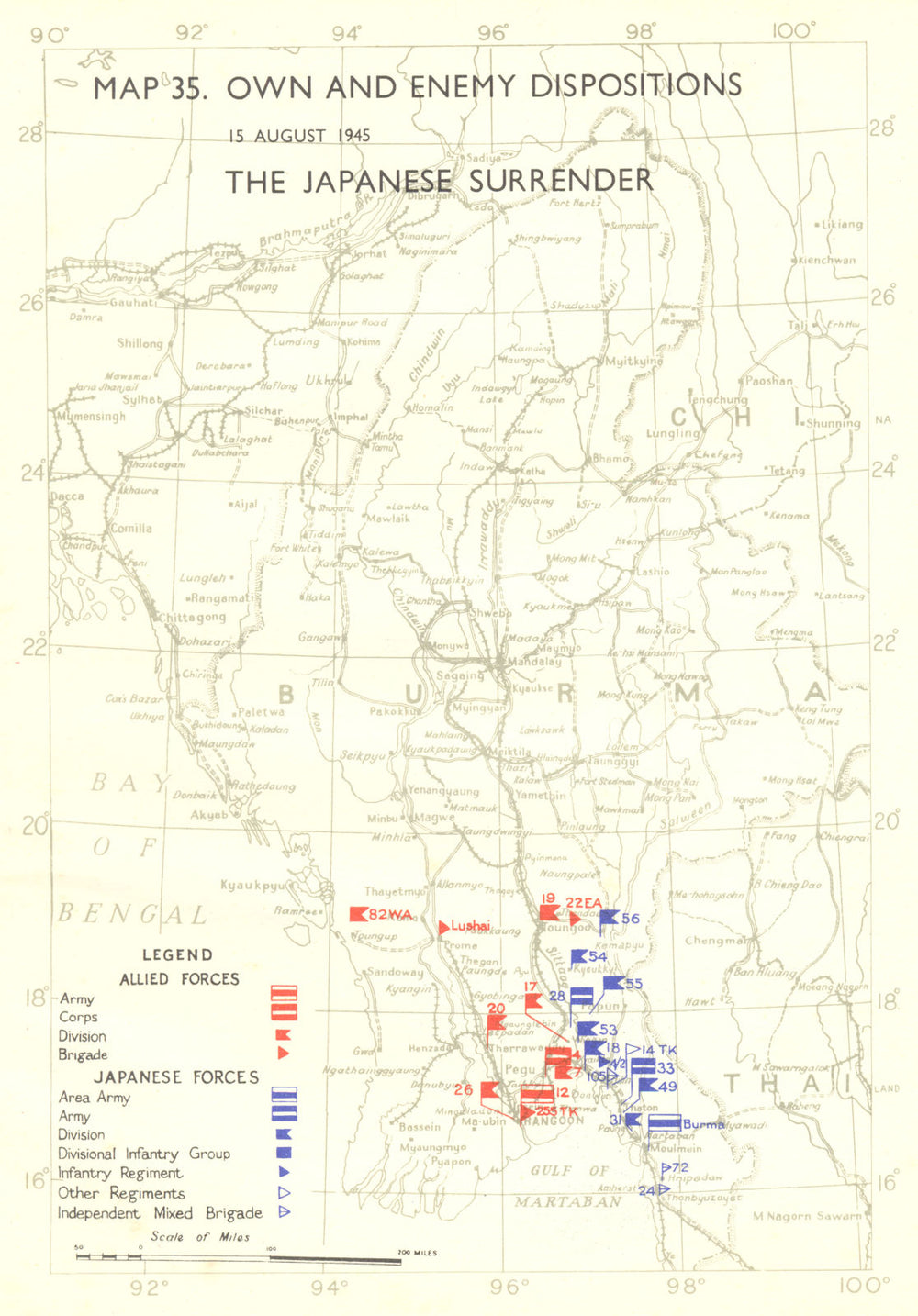 MAPS. May Sep, 1945. Enemy positions Japanese surrender-15th Aug 1951 old