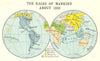 WORLD. The Races of Mankind about 1500; Small map 1912 old antique chart
