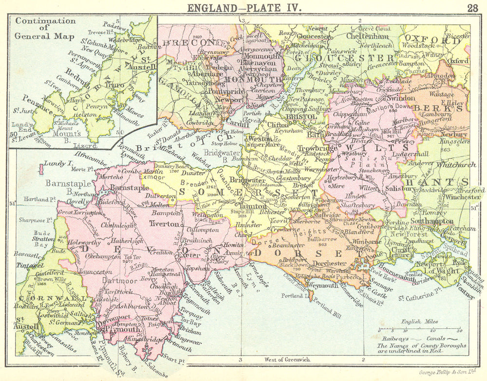 ENGLAND. Plate IV; Inset map of Continuation; Small map 1912 old antique