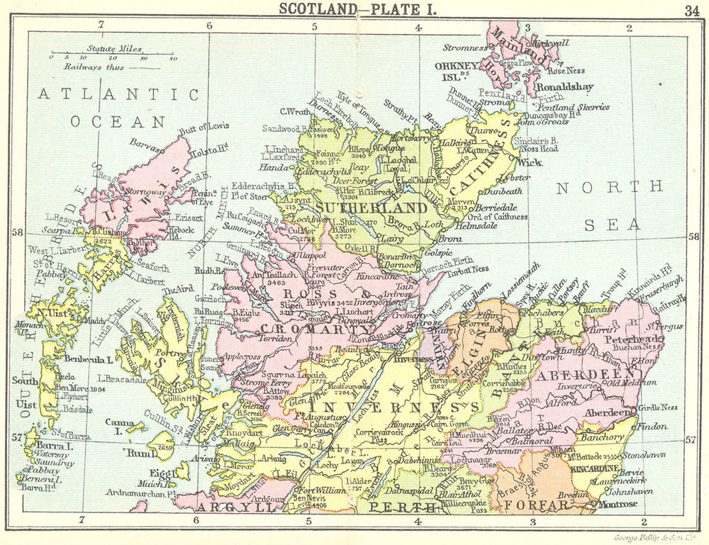 SCOTLAND. Scotland-Plate I; Small map 1912 old antique vintage plan chart