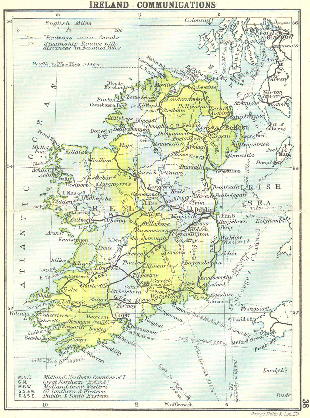 IRELAND. Ireland-Communications; Small map 1912 old antique plan chart