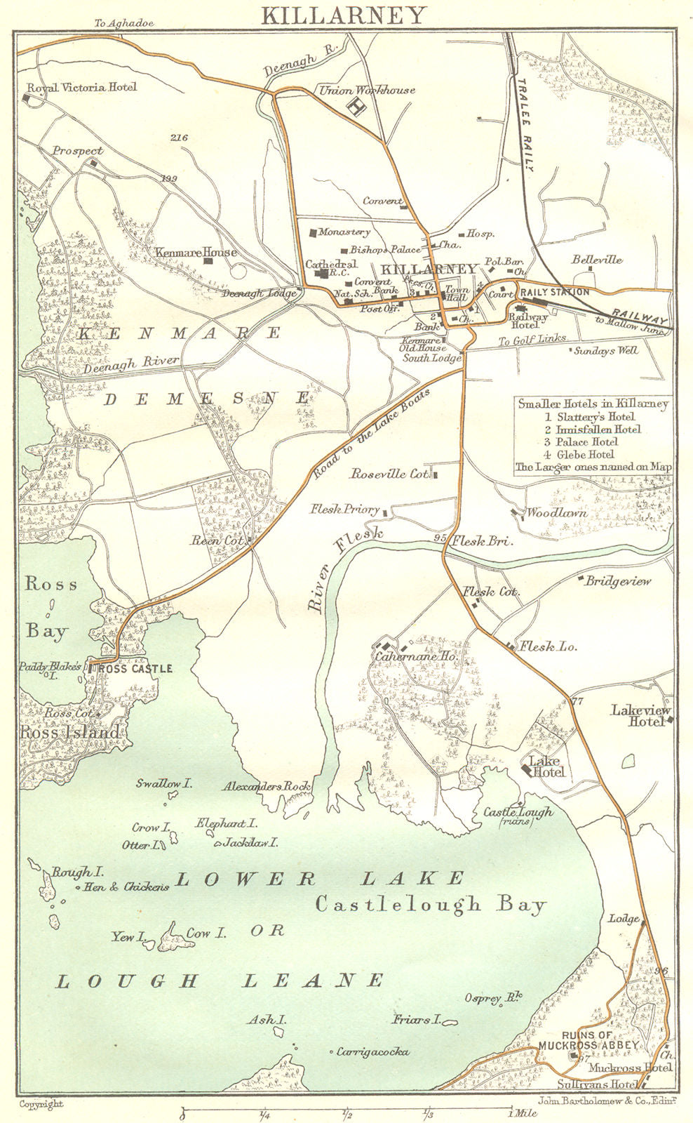 IRELAND. Killarney 1906 old antique vintage map plan chart
