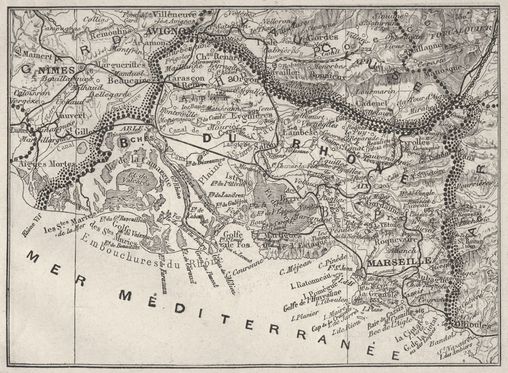 BOUCHES-DU-RHÔNE. Bouches-du-Rhone 1878 old antique vintage map plan chart