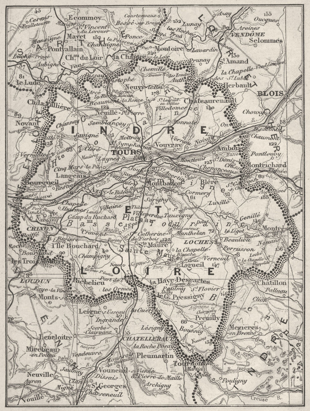 INDRE-ET-LOIRE. Indre-et-Loire 1878 old antique vintage map plan chart