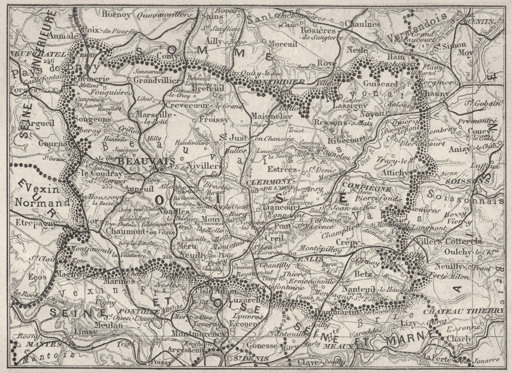 OISE. Oise 1878 old antique vintage map plan chart