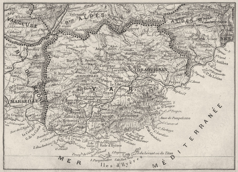 VAR. Var 1878 old antique vintage map plan chart