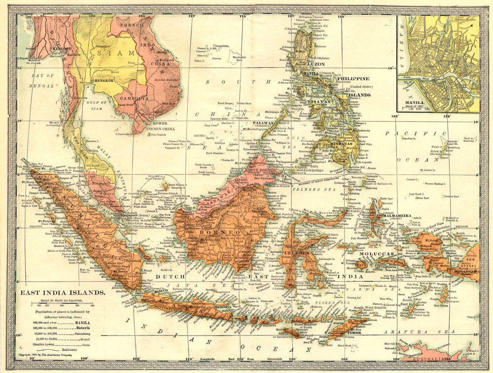 EAST INDIES. East India Islands. Indonesia Philippines. Manila environs 1907 map