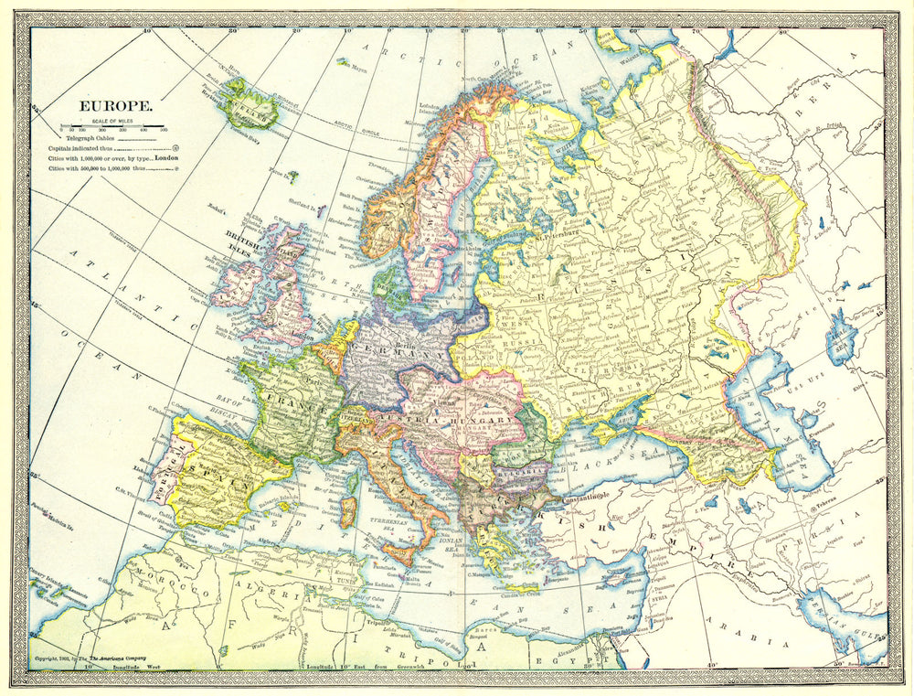 EUROPE POLITICAL. Austria-Hungary. Turkey in Europe 1907 old antique map chart