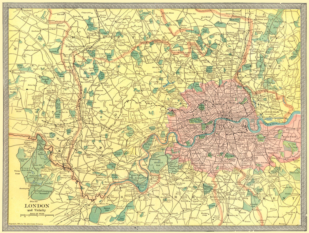 LONDON & THAMES VALLEY. Home counties. Canals 1907 old antique map plan chart