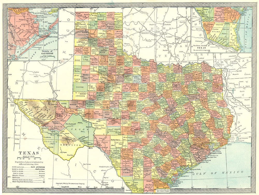 TEXAS state map. Counties. Galveston environs 1907 old antique plan chart